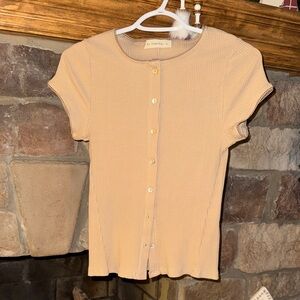 Beige Button-Up Women's Top